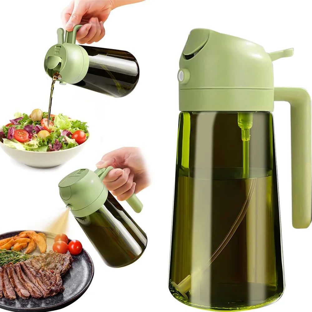 Dark Green Glass Oil Dispenser - 470ML Light-Blocking 2-in-1 Olive Oil Sprayer for Effortless Cooking