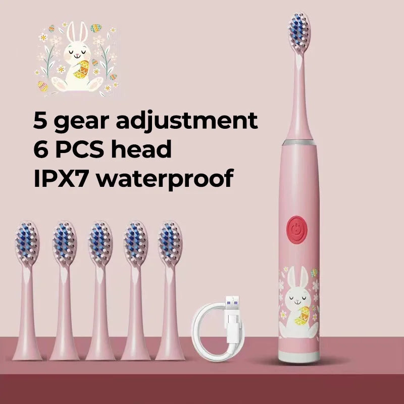 Kids Sonic Electric Toothbrush - Rechargeable Cartoon Design with Smart Timer & USB Charging for Whitening Teeth