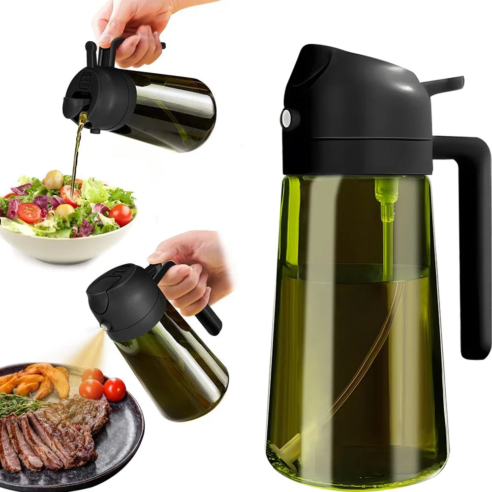 Dark Green Glass Oil Dispenser - 470ML Light-Blocking 2-in-1 Olive Oil Sprayer for Effortless Cooking