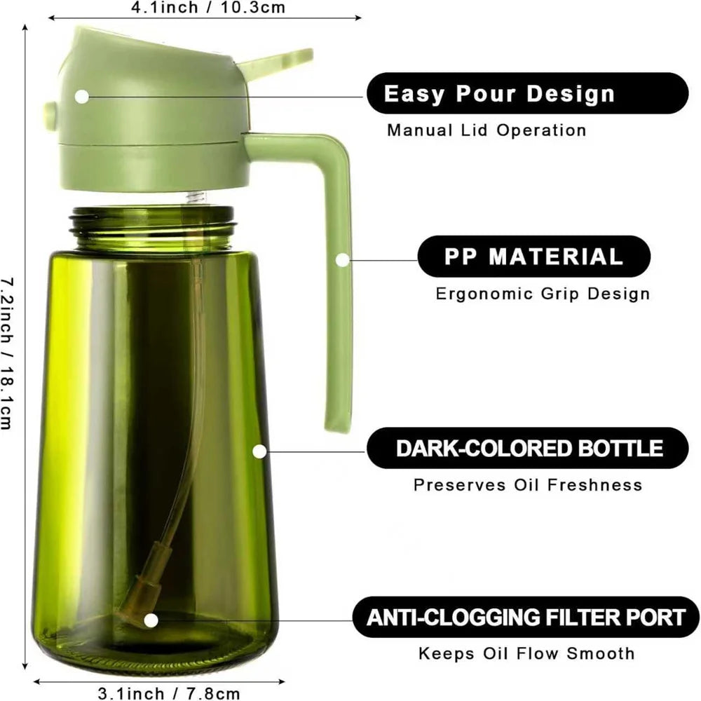 EcoSpray Olive Oil Dispenser - 2-in-1 Sprayer & Pourer, Dark Green Glass, 16oz
