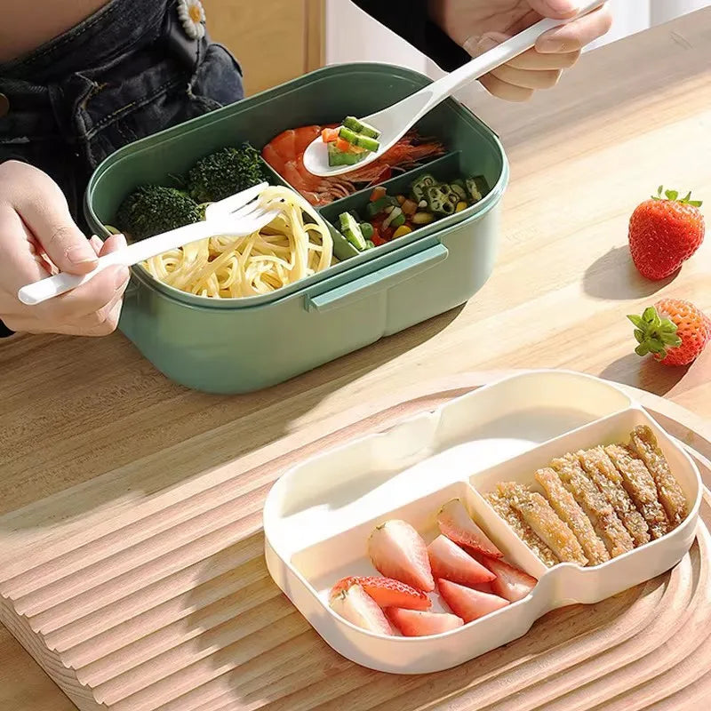Portable Fruit & Food Storage Box - Double-Layer Lunch Container with Fork & Spoon for On-the-Go Freshness