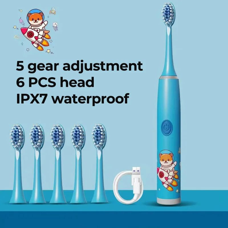 Kids Sonic Electric Toothbrush - Rechargeable Cartoon Design with Smart Timer & USB Charging for Whitening Teeth