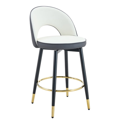 Modern PU Upholstered Bar Chair in White and Dark Gray - Stylish Spliced Design for Home or Commercial Use