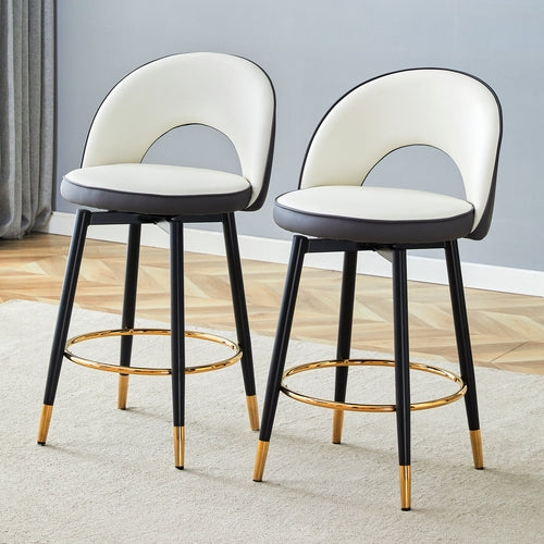 Modern PU Upholstered Bar Chair in White and Dark Gray - Stylish Spliced Design for Home or Commercial Use